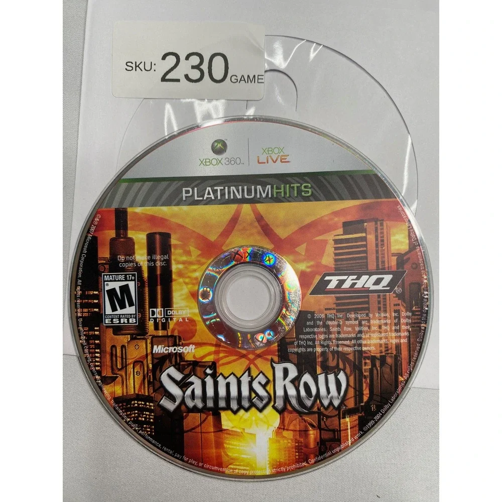 Saints Row Xbox 360 Platinum Hits THQ Volition Action Open World Game Disc Only
